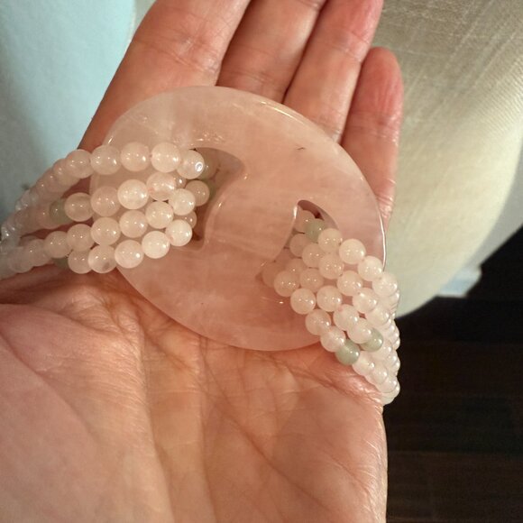Beautiful Rose Quartz Donut with 4 Strand Bead Choker - Picture 6 of 9